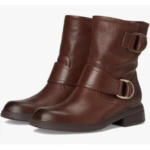 Naturalizer Womens Optimus Boots 9.5 Wide Brown Cappuccino Moto Harness NIB